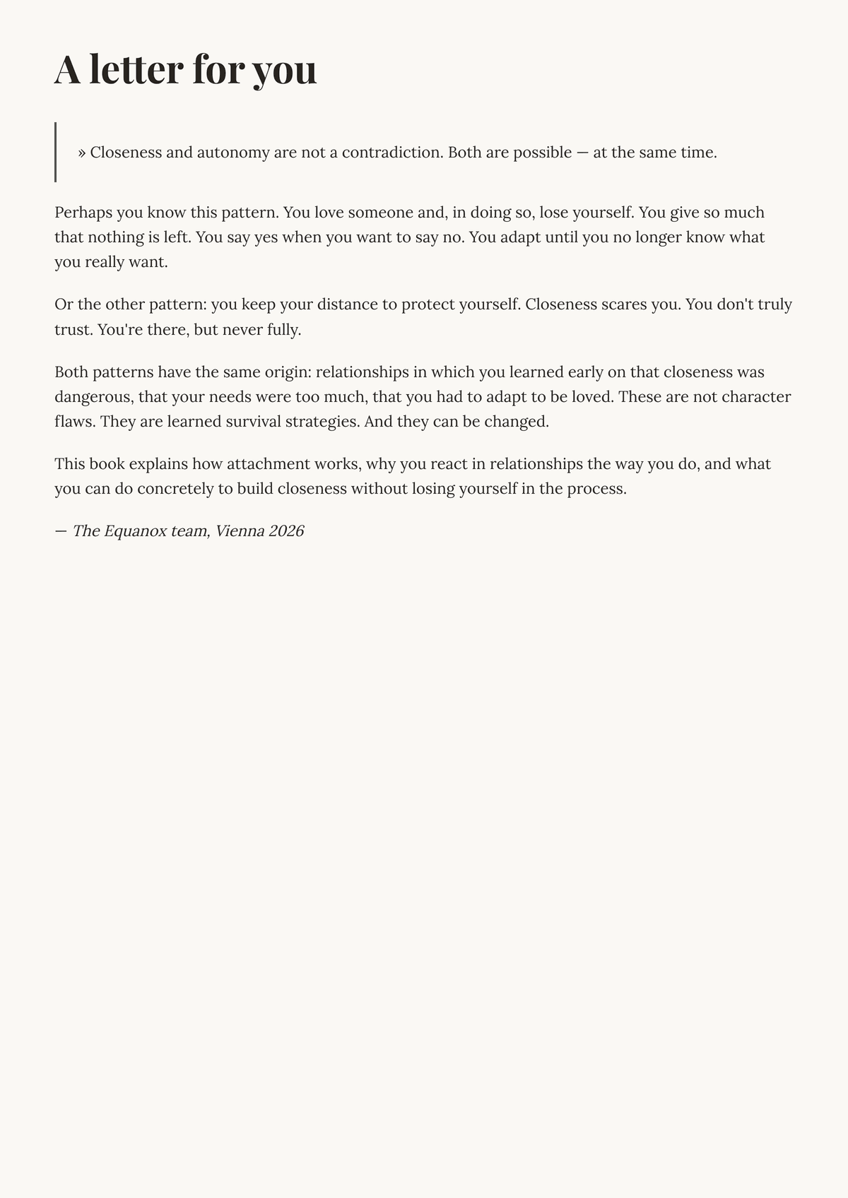Close without losing yourself. — A letter to you