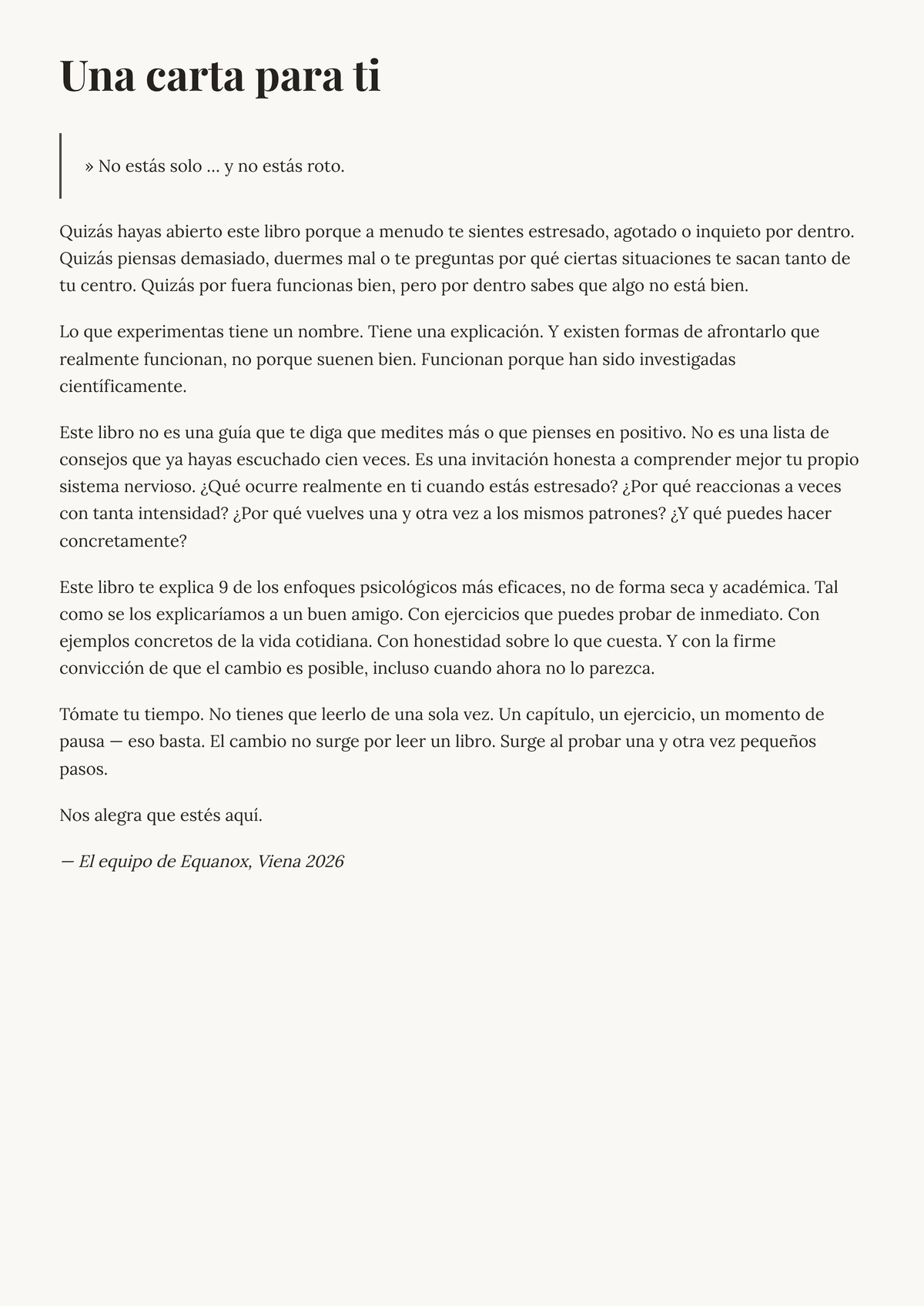 Entiende tu sistema nervioso. — Una carta para ti