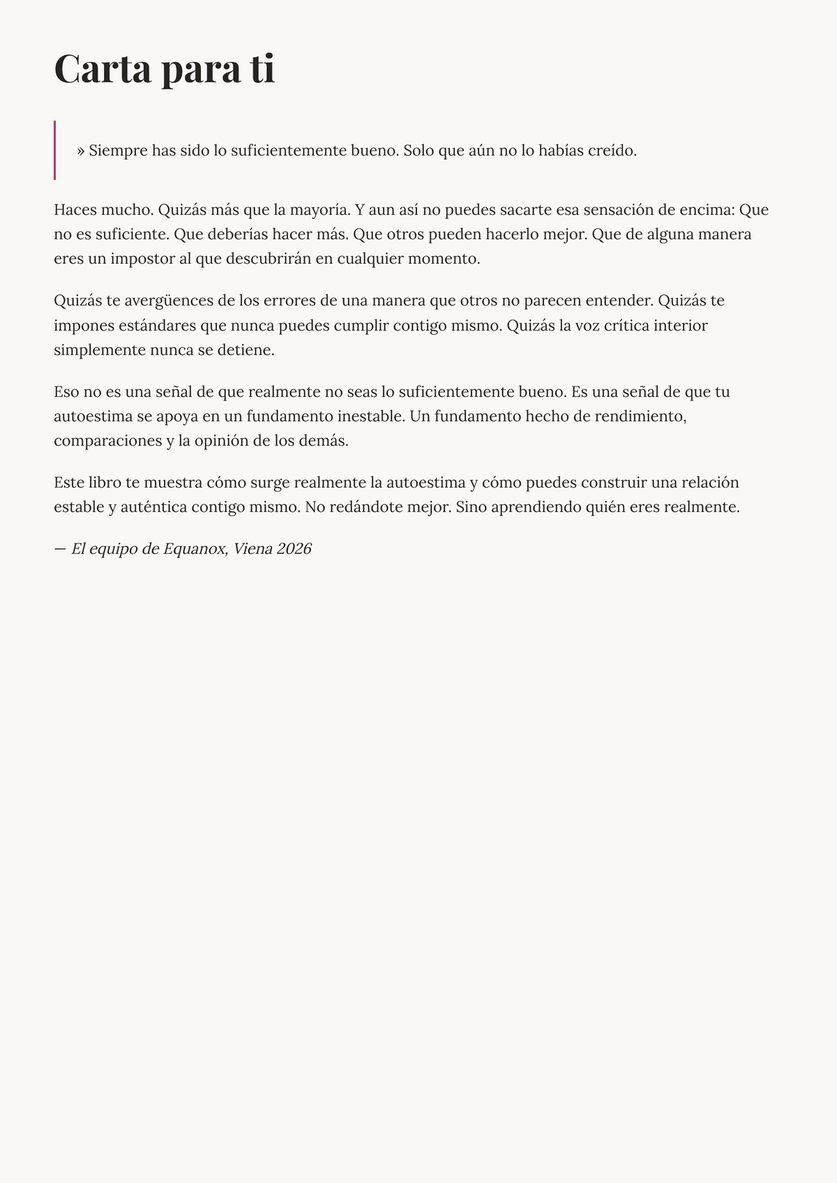 Ya eres suficiente. — Una carta para ti
