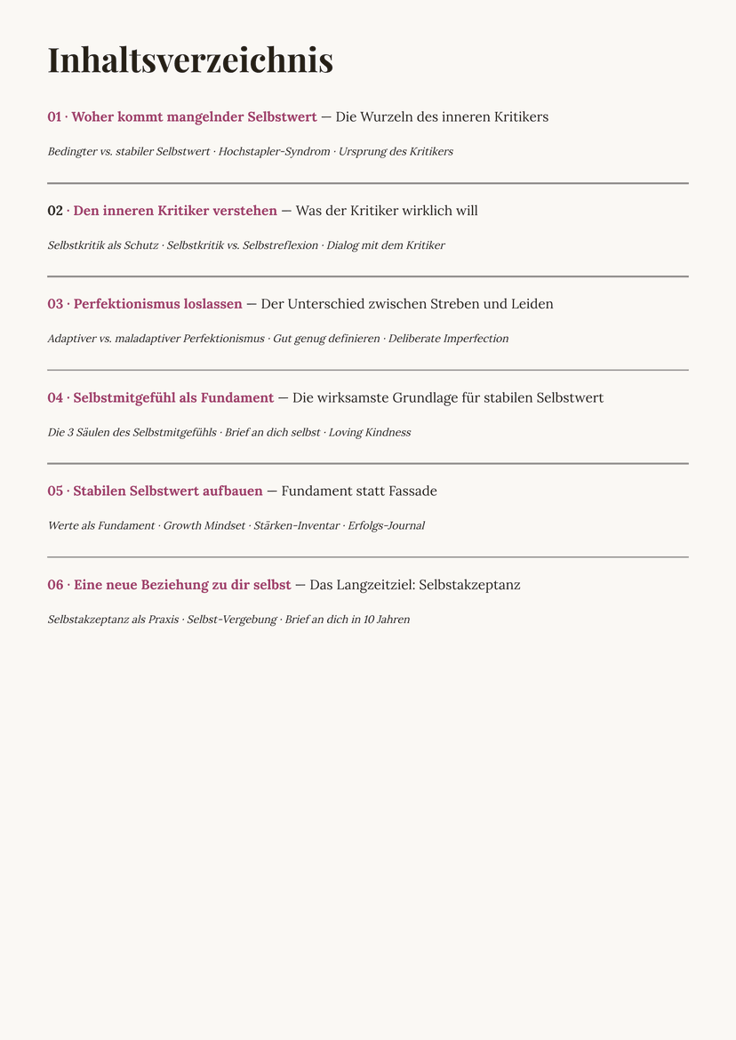 Gut genug — immer schon gewesen. — Inhaltsverzeichnis